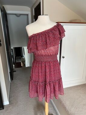 Promesa One-Shoulder Ruffle Floral Dress in Red